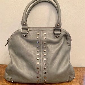 Elephant gray bowler bag with silver stud hardware